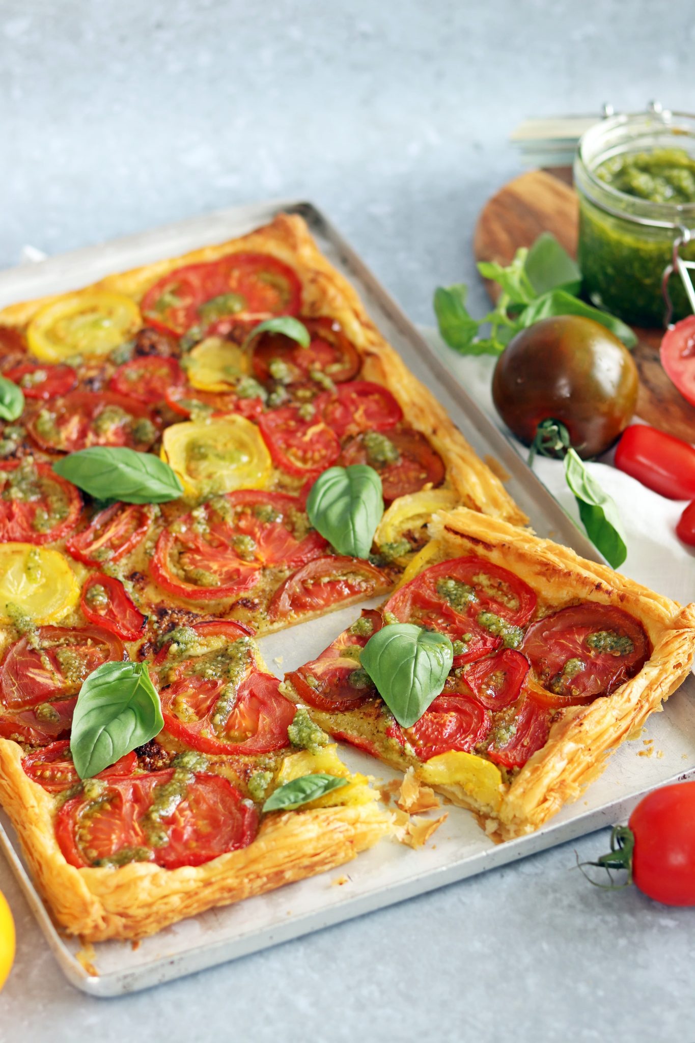 Puff Pastry Tomato Tart with Pesto Curly's Cooking