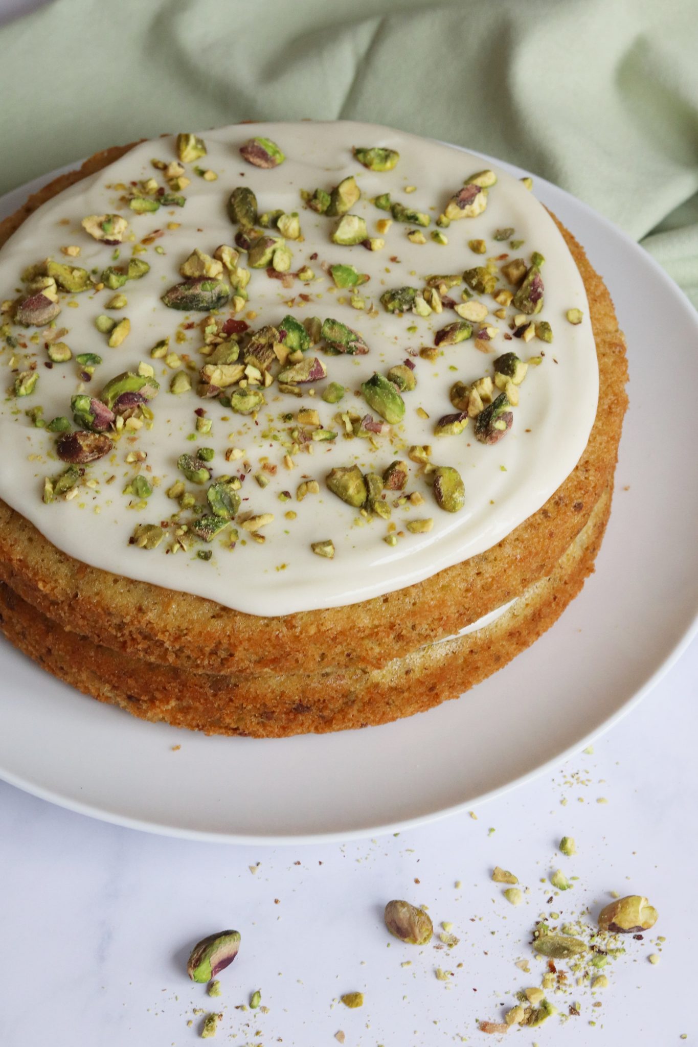 Pistachio Cake with Vanilla Cream Cheese Icing