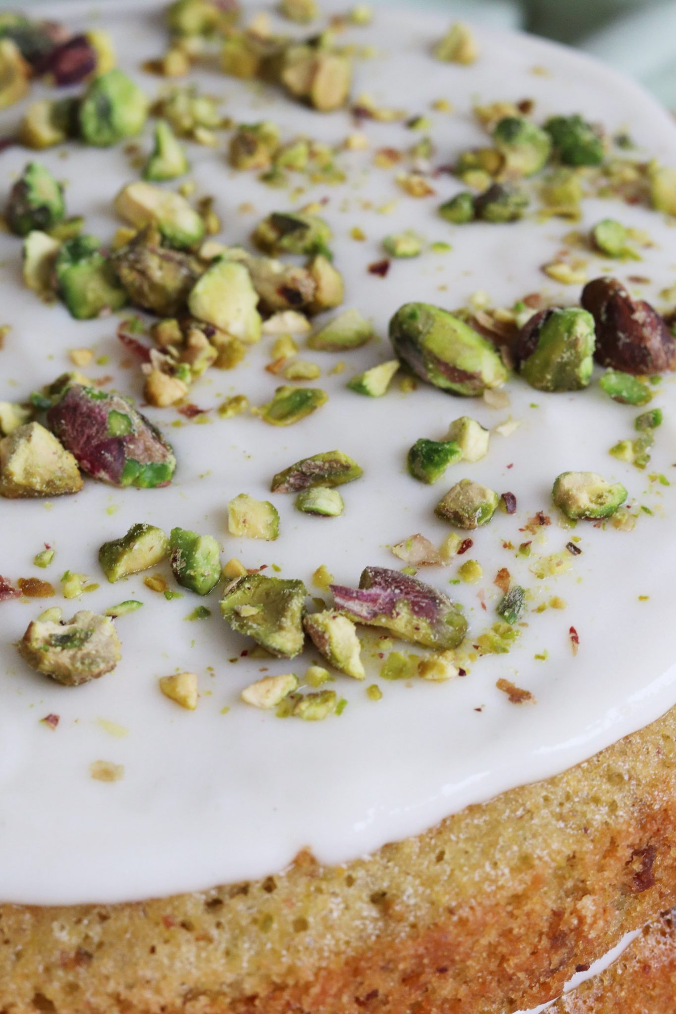 Pistachio Cake with Vanilla Cream Cheese Icing