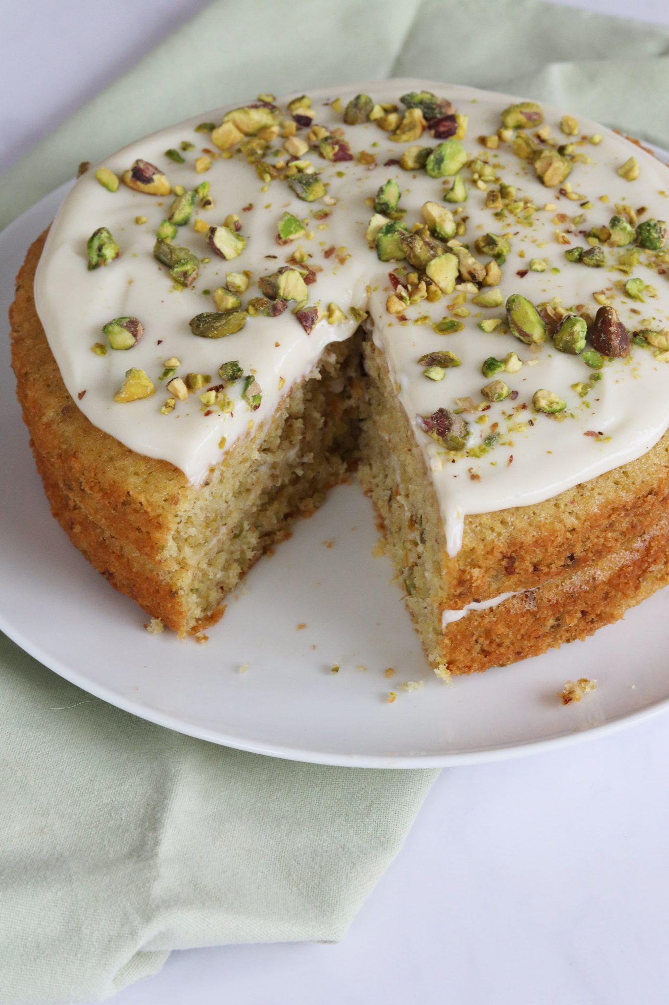 Pistachio Cake with Vanilla Cream Cheese Icing