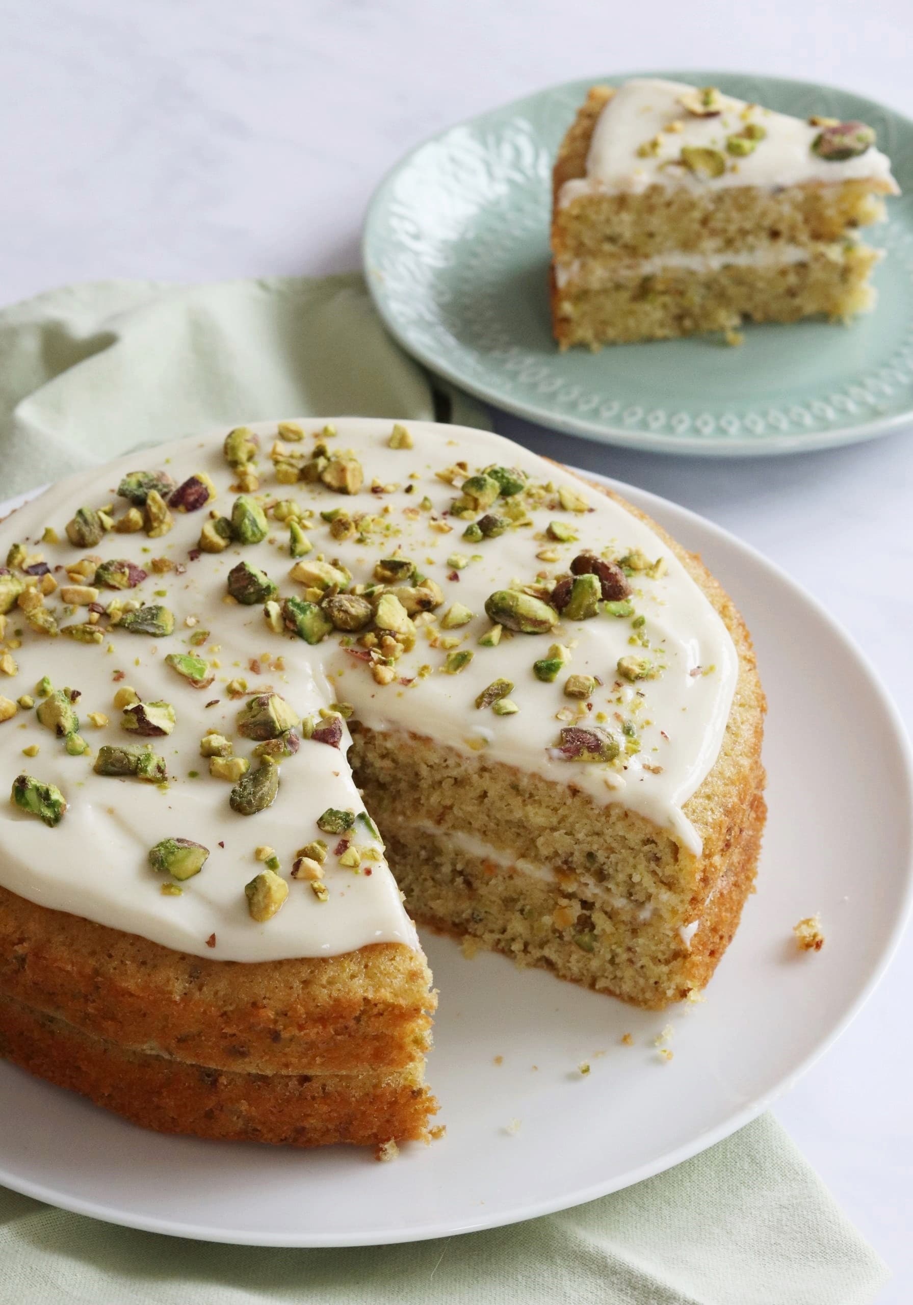 Pistachio Cake with Vanilla Cream Cheese Icing